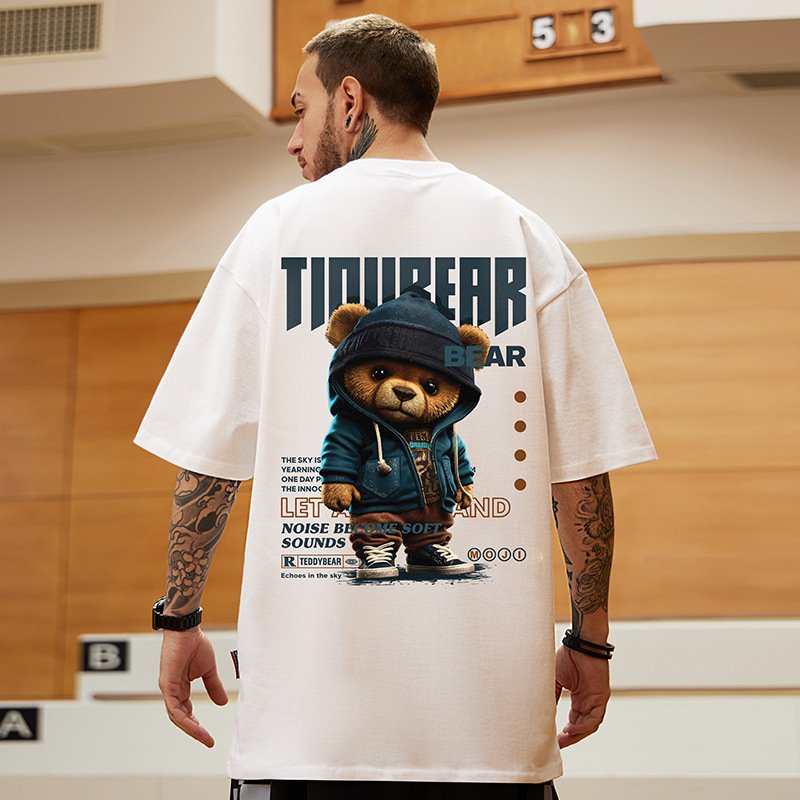JX M-8XL Oversized Tshirts Cartoon Anime Trendy Bear Printed Men's T-Shirt Oversized Sports Short Sleeve T-shirt