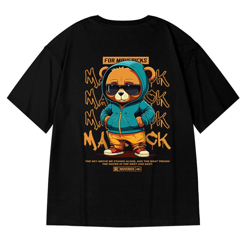 JX M-8XL Oversized Tshirts Cartoon Anime Trendy Bear Printed Men's T-Shirt Oversized Sports Short Sleeve T-shirt