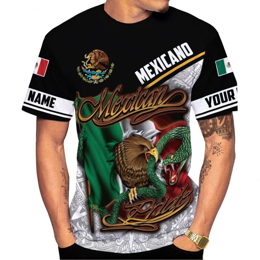 Personalized Customized Mexico Shirts for Men Unisex Loose Short Sleeve Mexican Eagle Flag Tshirt Sport Soccer T Shirt Wholesale
