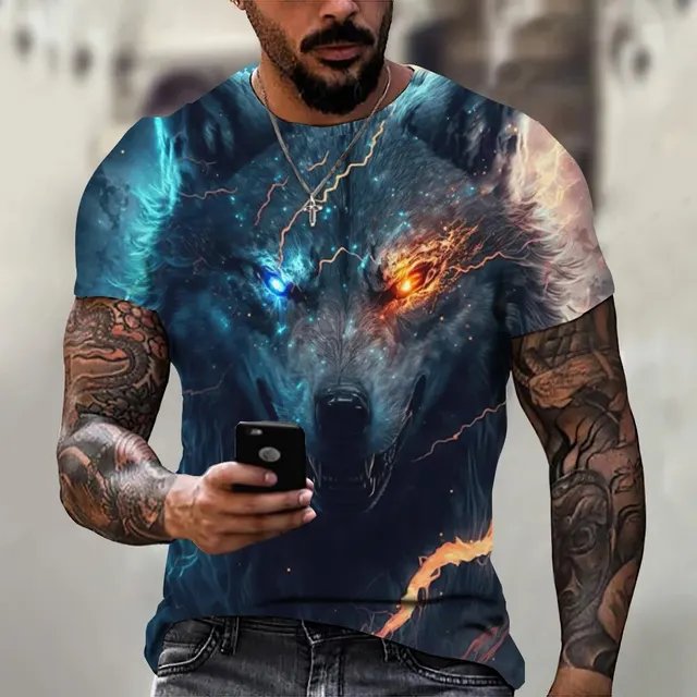 Summer Fashion T Shirt Round Neck Men's T Shirt Sports Fitness Short Sleeve Ghost Wolf Pattern 3D Printed Mens Style