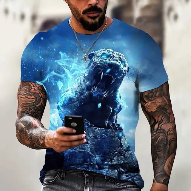Summer Fashion T Shirt Round Neck Men's T Shirt Sports Fitness Short Sleeve Ghost Wolf Pattern 3D Printed Mens Style