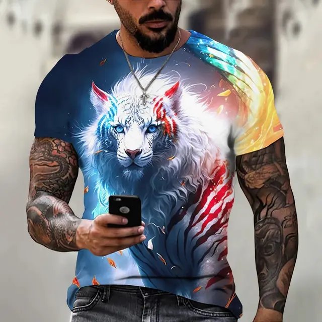 Summer Fashion T Shirt Round Neck Men's T Shirt Sports Fitness Short Sleeve Ghost Wolf Pattern 3D Printed Mens Style