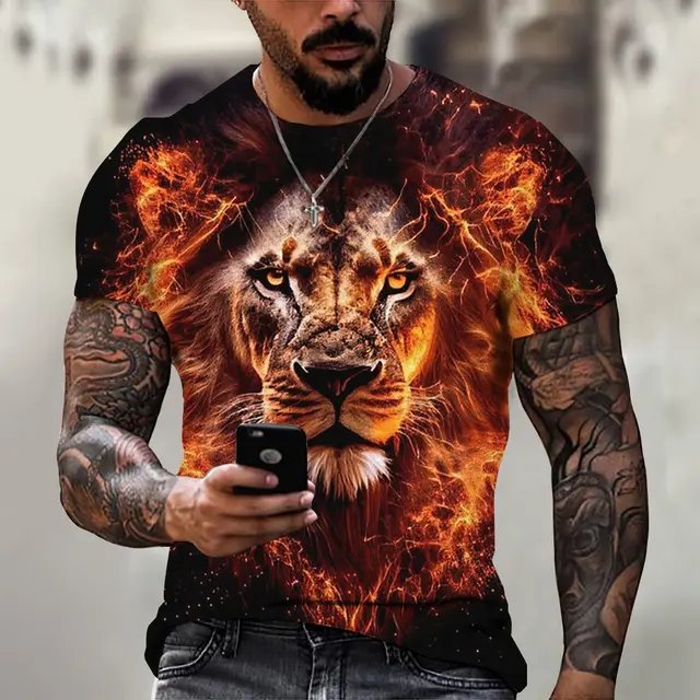 Summer Fashion T Shirt Round Neck Men's T Shirt Sports Fitness Short Sleeve Ghost Wolf Pattern 3D Printed Mens Style