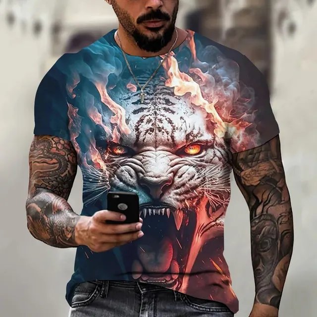 Summer Fashion T Shirt Round Neck Men's T Shirt Sports Fitness Short Sleeve Ghost Wolf Pattern 3D Printed Mens Style