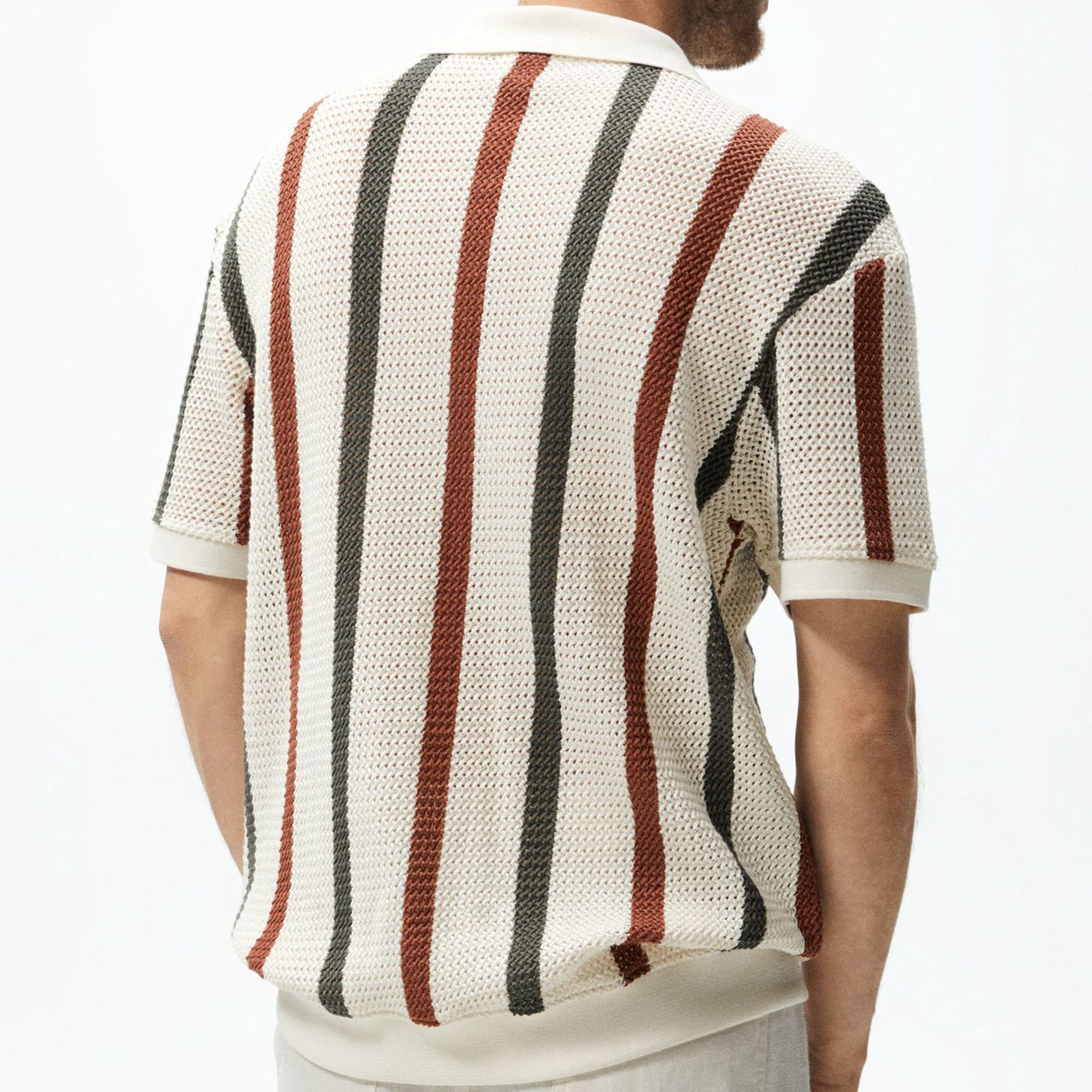 New Arrival Casual Striped Color Contrast Hollow Woven Casual Polo Shirt For Men Sehe Fashion