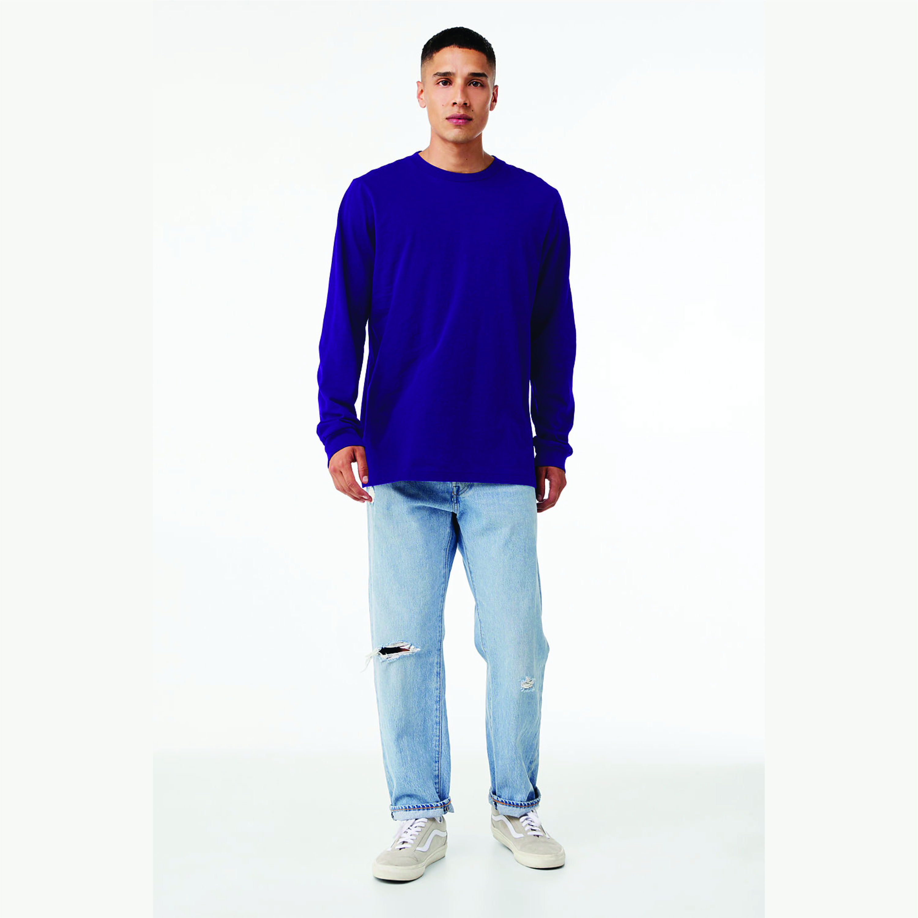 Team Purple Classic Crew Neck Unisex Long Sleeve T-Shirt: 100% Airlume Combed and Ring Spun Cotton, 32 Singles, 4.2 oz