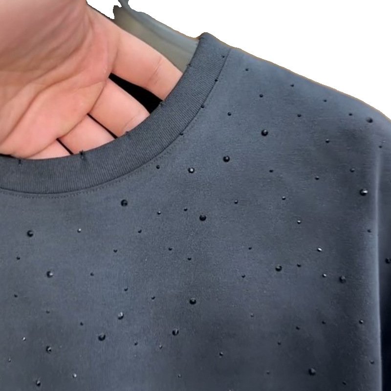 Wholesale Luxury Men's Cotton T-Shirt Custom Blanc Plain Black White Oversized Casual Style Solid Print Rhinestone Drop Shoulder