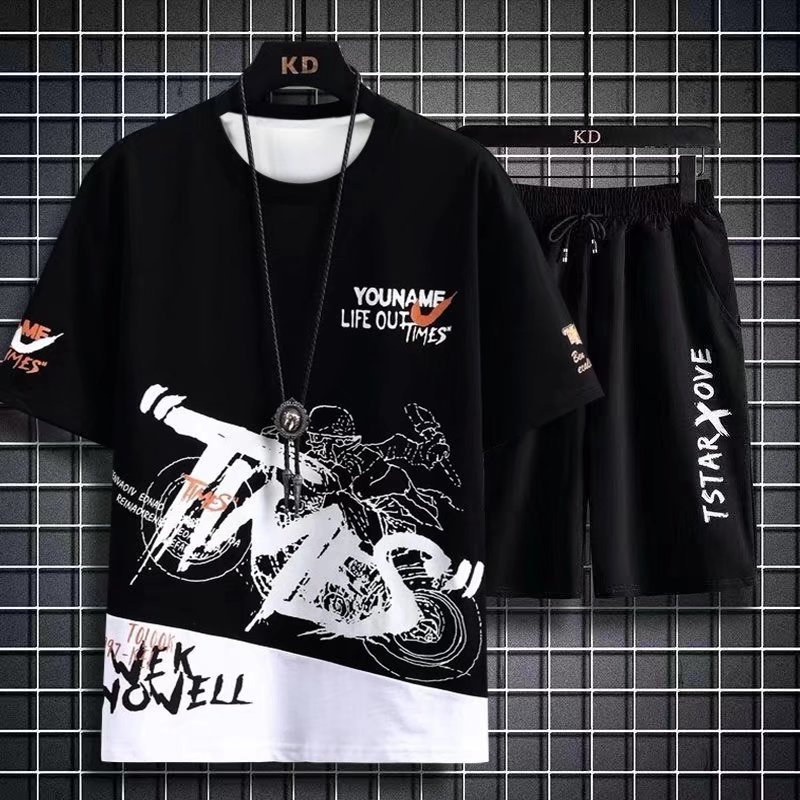 Plus Size Men's Shorts SetSummer T-shirt suit men's casual sports short sleeve shorts two-piece men