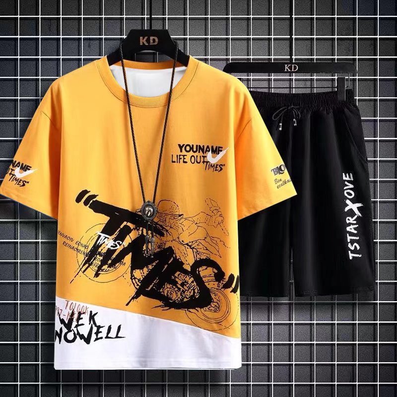 Plus Size Men's Shorts SetSummer T-shirt suit men's casual sports short sleeve shorts two-piece men