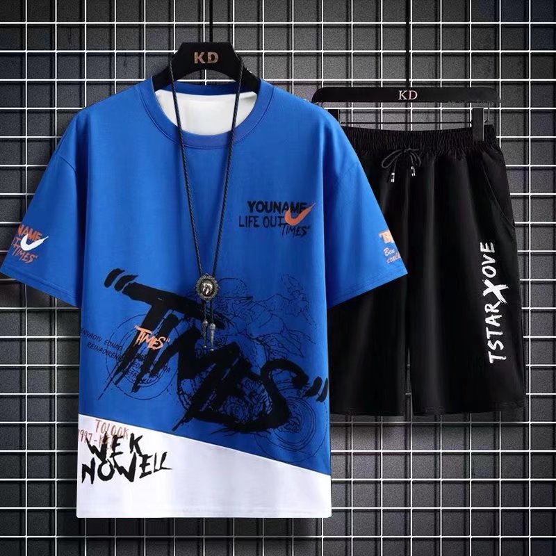 Plus Size Men's Shorts SetSummer T-shirt suit men's casual sports short sleeve shorts two-piece men