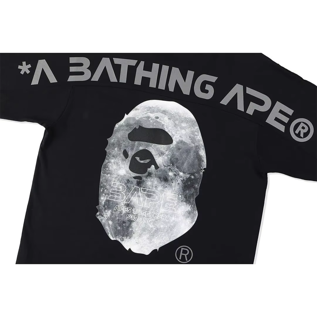 New wholesale ape man reflective T-shirt letter printing casual loose short sleeve pure cotton breathable men's T-shirt
