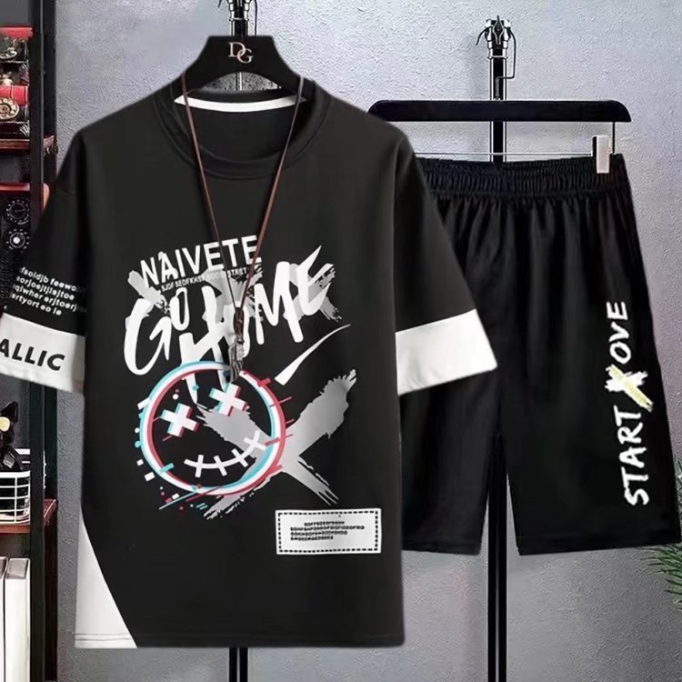 Summer short sleeved shorts set for men's thin casual sports trend clothing short sleeved shorts for men's set