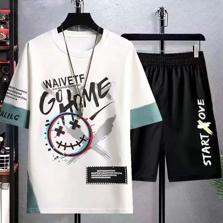 Summer short sleeved shorts set for men's thin casual sports trend clothing short sleeved shorts for men's set