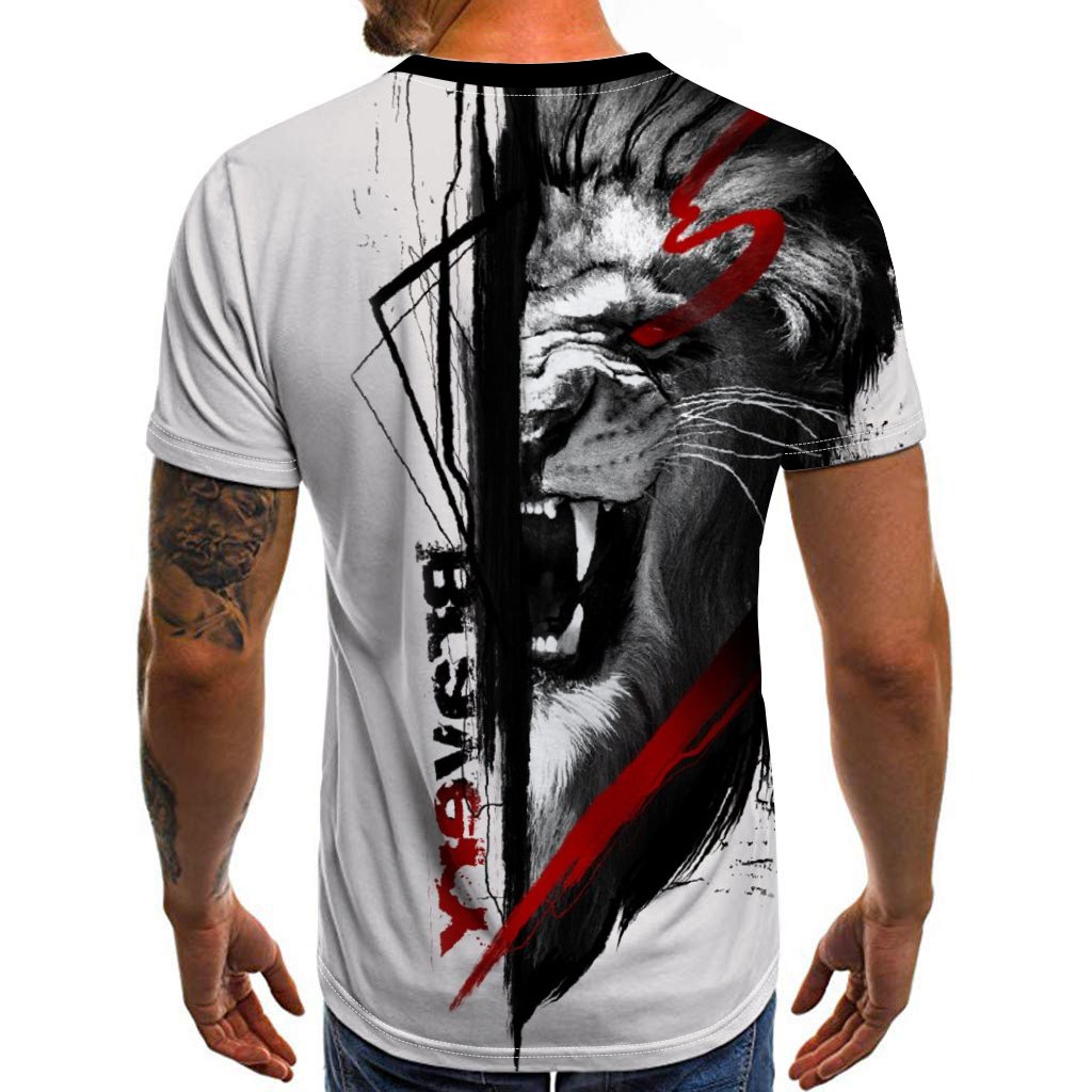 Berserk Lion Personality Short Sleeve Men's T-shirt Fashion Harajuku Design Street Casual Tee Tops Plus Size Men's Clothing