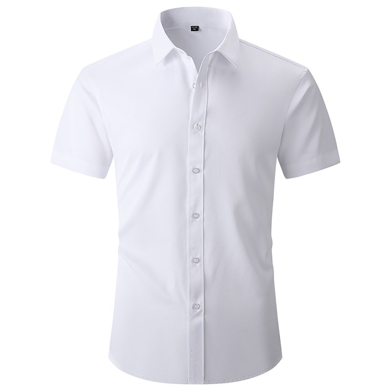 Wholesale Custom Logo Button High Quality classic style Cotton fabric solid Slim Fit Short Sleeve casual men's white shirt