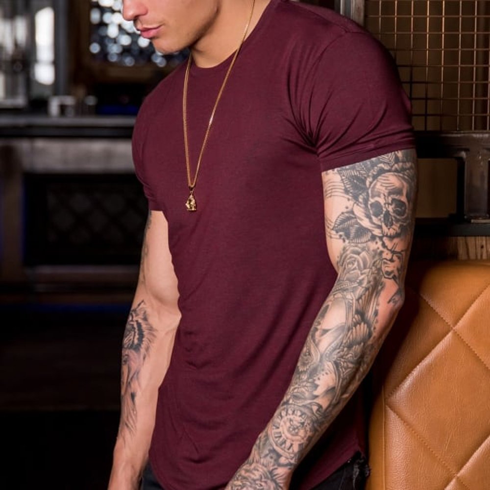 OEM Wholesale 95% Cotton 5% Elastane Men's Slim Fit Tee shirt Longer drop Curved Hem Round Neck Muscle Fitness Mens Gym T-shirts