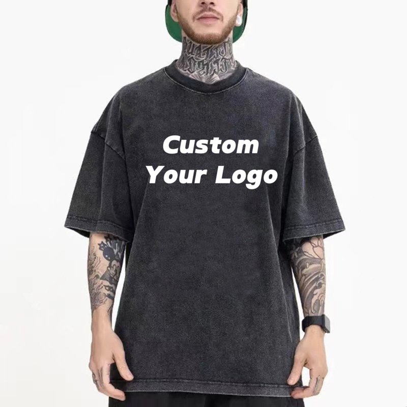 Short sleeve crack print tee shirt vintage acid wash oversized tshirt custom streetwear clothes t shirt for men