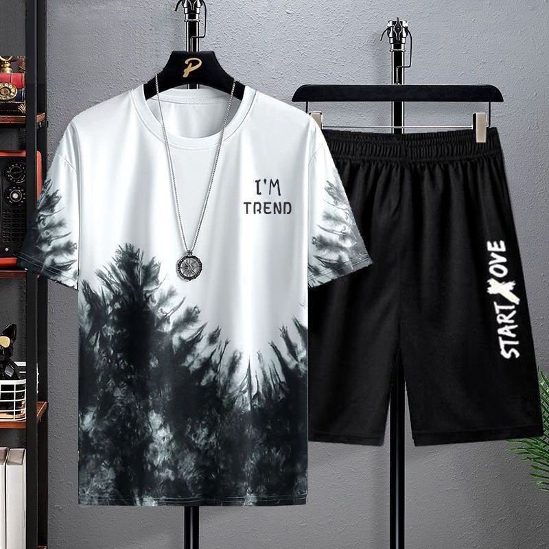 High Quality 100% Cotton Fleece Heavyweight Baggy Running Tracksuits Fashion Design Print Shorts T-shirt Sets Spring Oversized