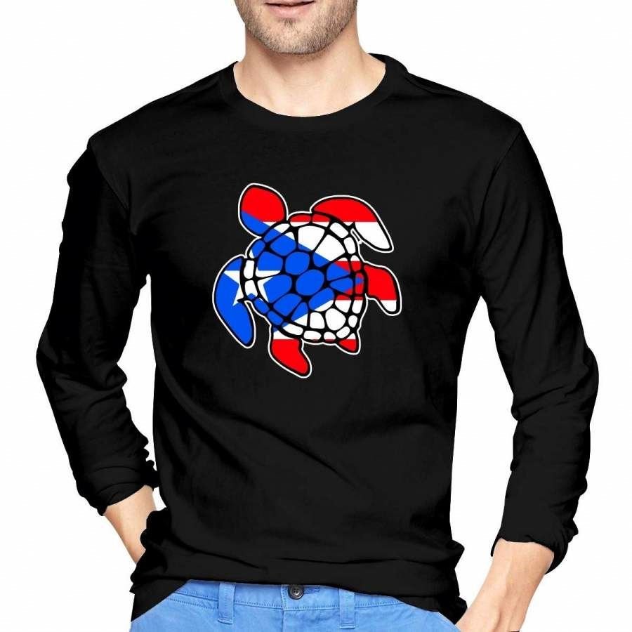 Fashion Men's T-Shirts Long Sleeve Slim Men T-Shirt Puerto Rico Flag Sea Turtle Tops Autumn O-Neck Shirts For Male Dropshipping