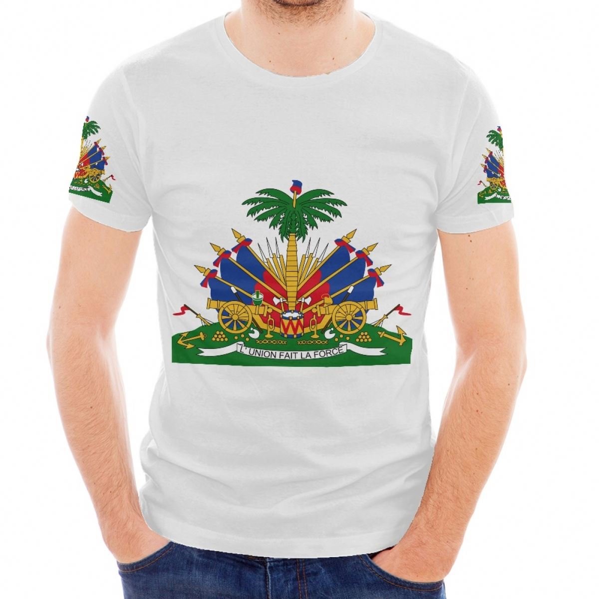 Custom Logo Haiti Flag Tshirts Polyester Fitness Men Tops Haitian Summer Shirts for Men Adults Sports Casual Breathable Tees