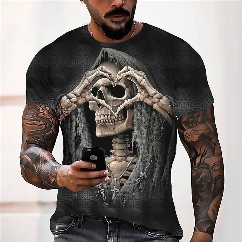 Men's Casual Summer O-Neck T-Shirt Oversized Short Sleeve Jesus Cross Print Fashionable Blank Design Knitted Fabric Clothing