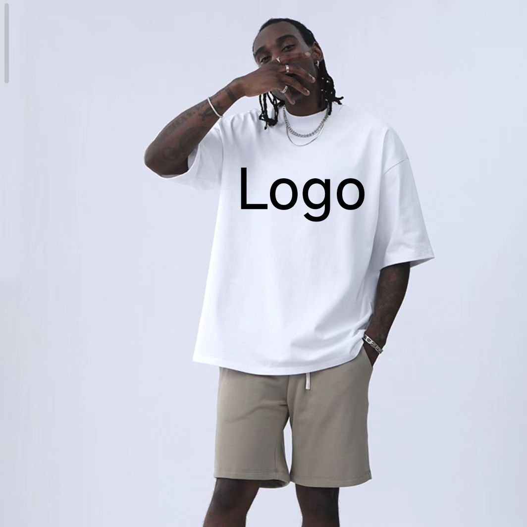 2024 New 260 Gsm Custom Logo Small O Neck 100% Cotton Blank T-shirt High Neck Drop Shoulder Heavy Cotton T shirts For Men