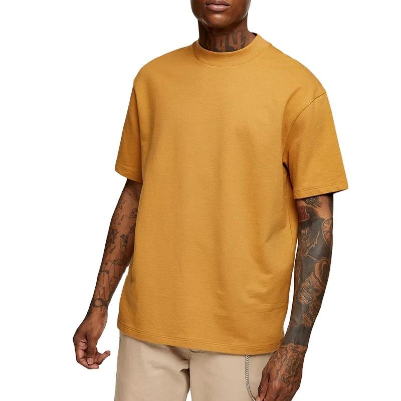 Men clothes 2024 Heavy Thick Collar Tee Blank Custom Mock Neck Boxy Fit Men's T Shirt