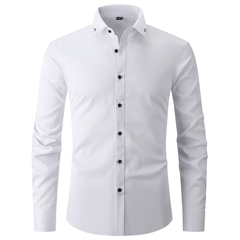 Wholesale Custom Logo classic style Elasticity fabric solid color long Sleeve Collar embroidery Slim Fit formal men's shirts