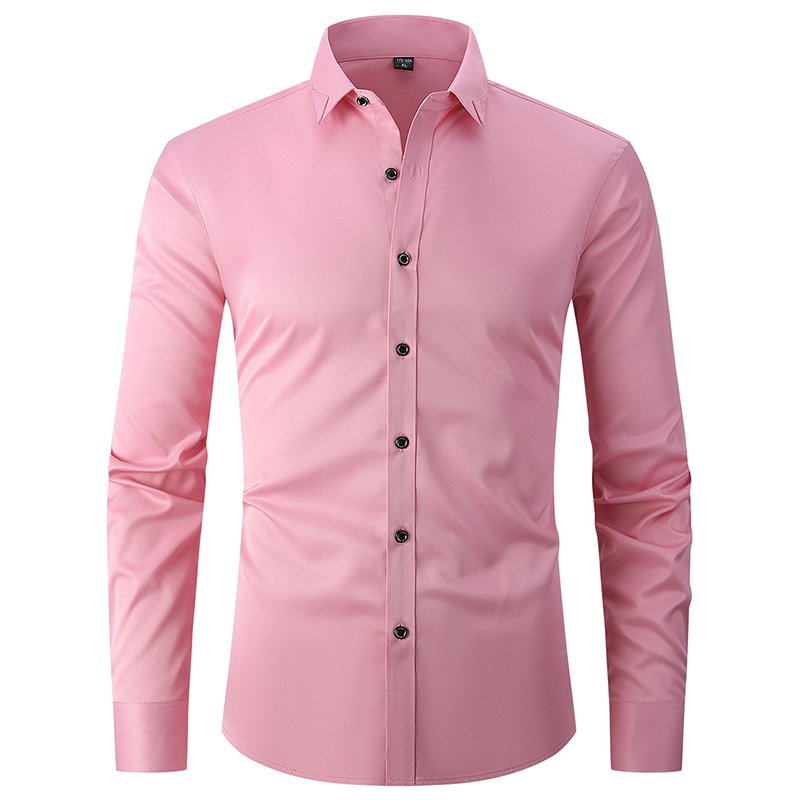 Wholesale Custom Logo classic style Elasticity fabric solid color long Sleeve Collar embroidery Slim Fit formal men's shirts