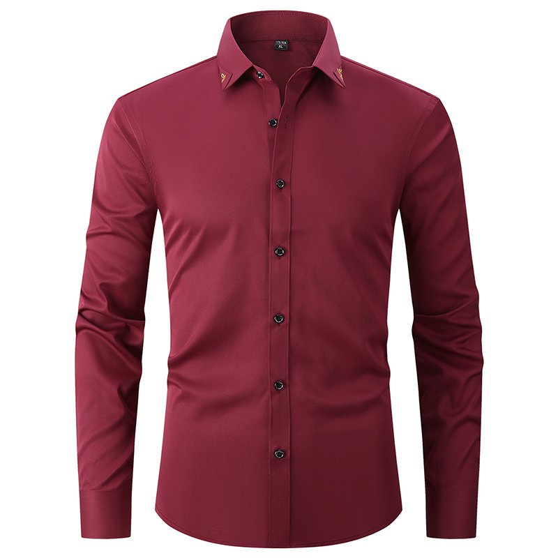 Wholesale Custom Logo classic style Elasticity fabric solid color long Sleeve Collar embroidery Slim Fit formal men's shirts