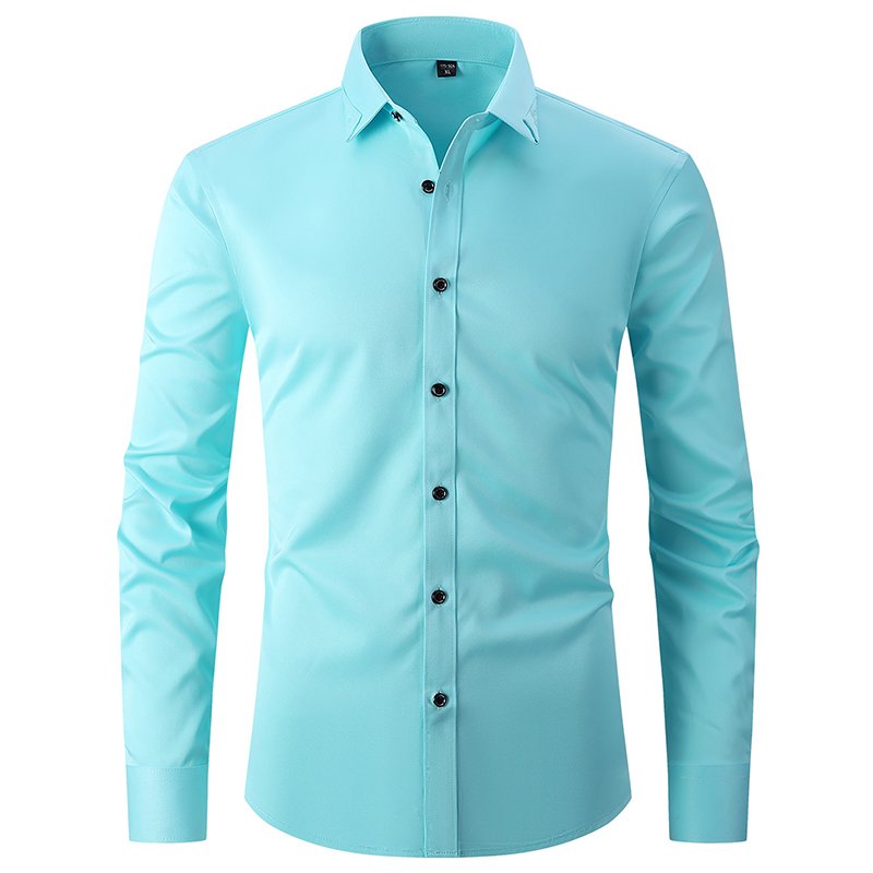 Wholesale Custom Logo classic style Elasticity fabric solid color long Sleeve Collar embroidery Slim Fit formal men's shirts