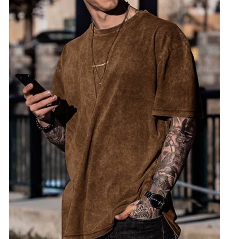 High Quality Wholesale Custom Vintage Streetwear Acid Wash T Shirt For Men Red Wine Color Men's Oversized Cotton T Shirts 230g