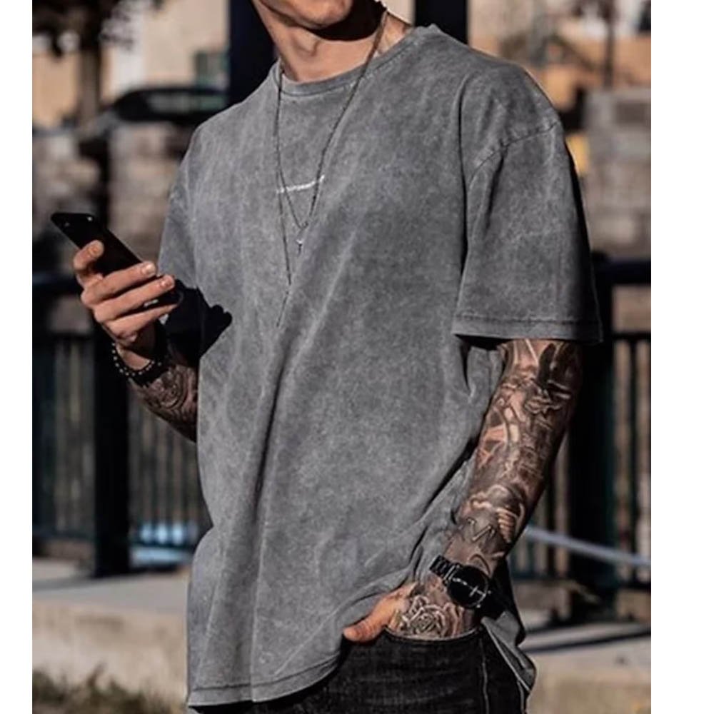 High Quality Wholesale Custom Vintage Streetwear Acid Wash T Shirt For Men Red Wine Color Men's Oversized Cotton T Shirts 230g