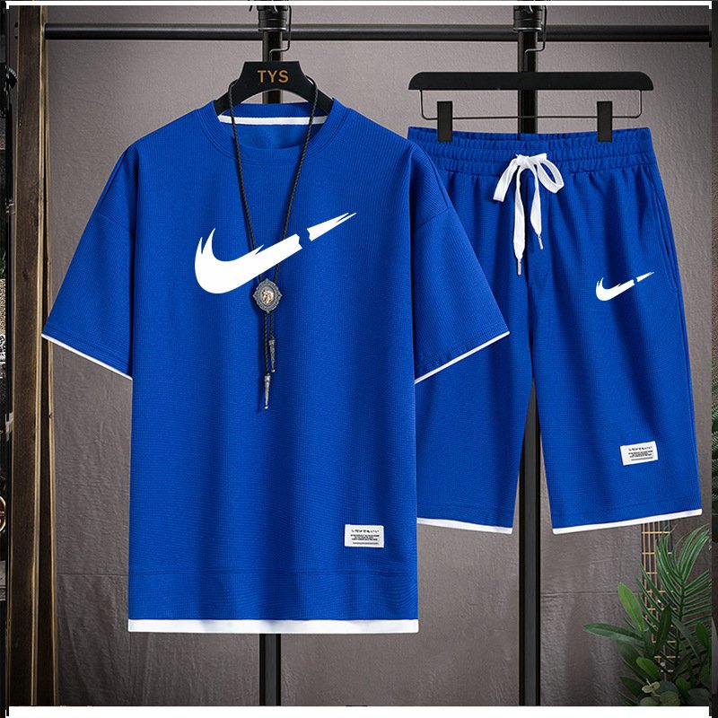 Huafu Ge T style men's vacation two-piece set for couples, loose and trendy plus size five quarter pants, outdoor casual