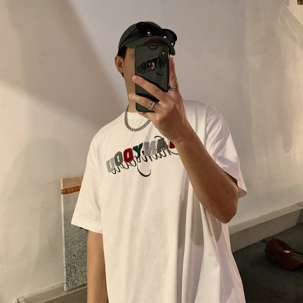 High quality t shirt designer heavy cotton chenille embroidery t shirt hip hop drop shoulder t-shirts plus size men's t-shirts