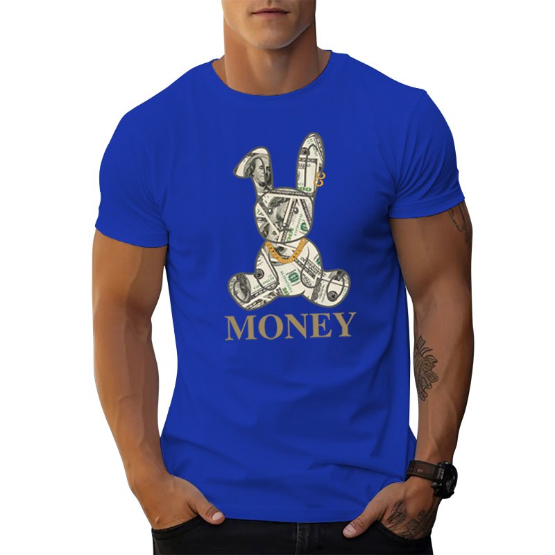 New design American style Money rabbit graphic t shirts print crewneck t shirt 56%Cotton 38%Polyester 6%Spandex men's t-shirts