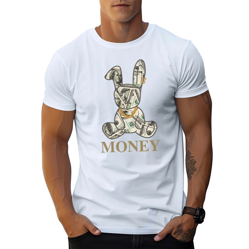 New design American style Money rabbit graphic t shirts print crewneck t shirt 56%Cotton 38%Polyester 6%Spandex men's t-shirts
