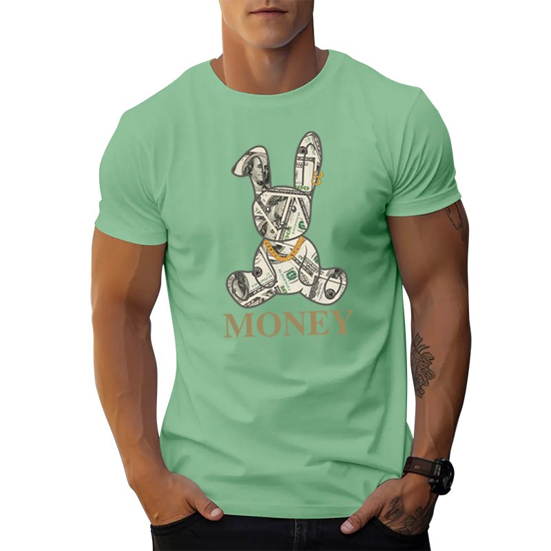 New design American style Money rabbit graphic t shirts print crewneck t shirt 56%Cotton 38%Polyester 6%Spandex men's t-shirts