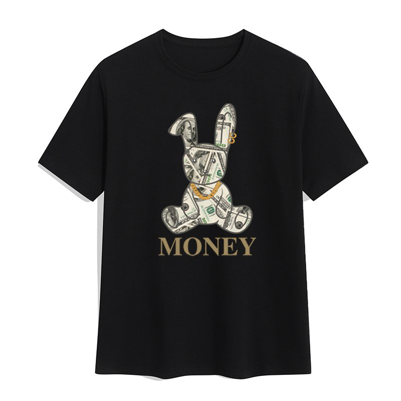 New design American style Money rabbit graphic t shirts print crewneck t shirt 56%Cotton 38%Polyester 6%Spandex men's t-shirts