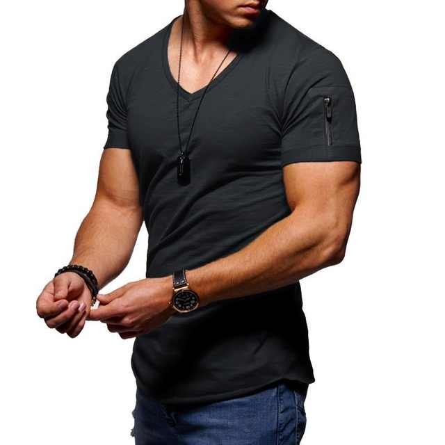 Pakistan Best Clothing Manufacturers High Quality Blank Plain Black Men's T Shirt Gym Sport V Neck T-shirts