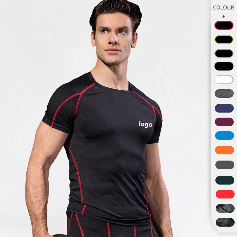 Men's Sports Running Training Elastic Quick Drying Shirt Short Sleeve Tight Fitness stretch slim fit dry fit T-shirt