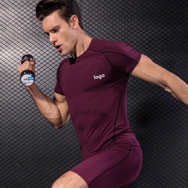 Men's Sports Running Training Elastic Quick Drying Shirt Short Sleeve Tight Fitness stretch slim fit dry fit T-shirt