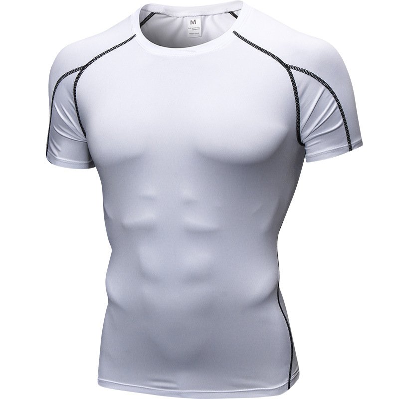 Men's Sports Running Training Elastic Quick Drying Shirt Short Sleeve Tight Fitness stretch slim fit dry fit T-shirt