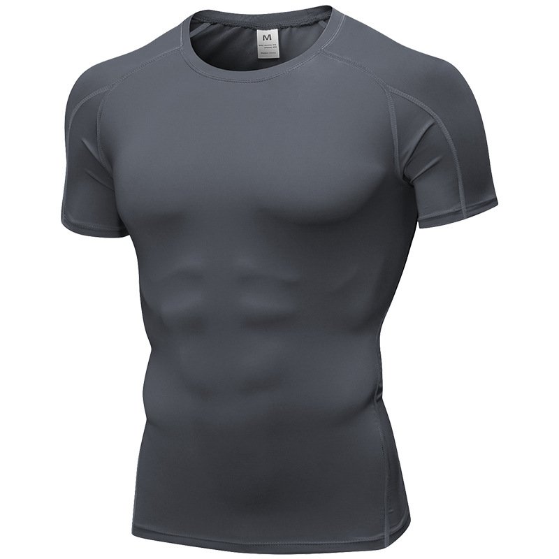 Men's Sports Running Training Elastic Quick Drying Shirt Short Sleeve Tight Fitness stretch slim fit dry fit T-shirt