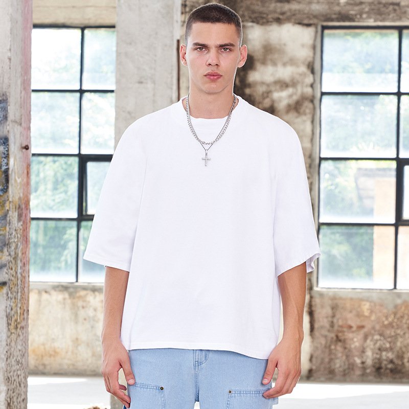 New Fashion Loose 100% Cotton Boxy Fit T Shirt Custom Brand Logo Mens Oversize Tshirt 300gsm Drop Shoulder Design Men's T Shirts