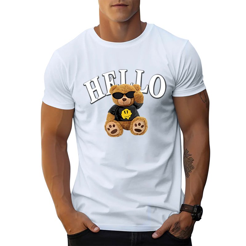Supplier Hot sale Amazon ebay fashion men round neck t-shirt Cool Bear Letter graphic t shirts print cotton men's t-shirts