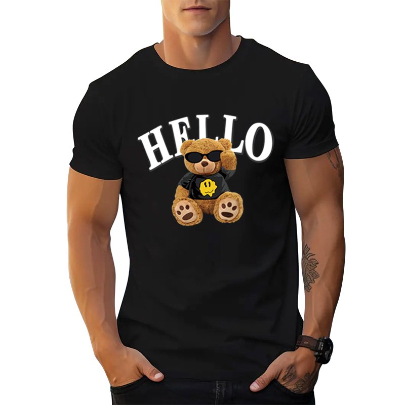 Supplier Hot sale Amazon ebay fashion men round neck t-shirt Cool Bear Letter graphic t shirts print cotton men's t-shirts