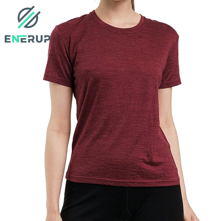 Enerup custom women dress shirts polyester Merino wool 180g plus size t shirt crew neck shirts for man