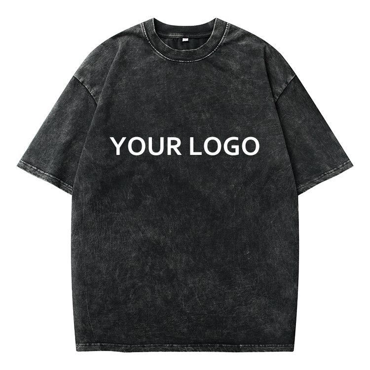 BL02 Vintage Loose Short Sleeve Acid Washed Plus Size Men's T-shirts With Logo Custom Printed 100% Cotton Mens Oversized Tshirt