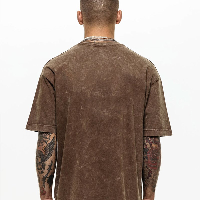 Custom Logo Graphic High Quality Print brown acid wash t shirt Streetwear Oversized Heavy Cotton Men's t-Shirts